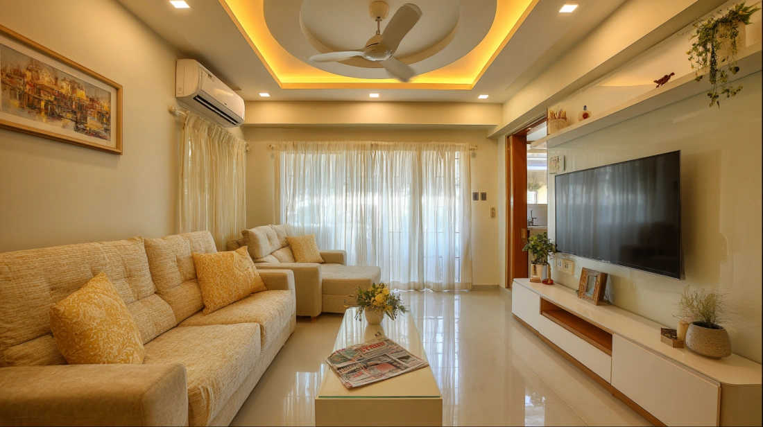 Multilevel nested tray ceiling with fan