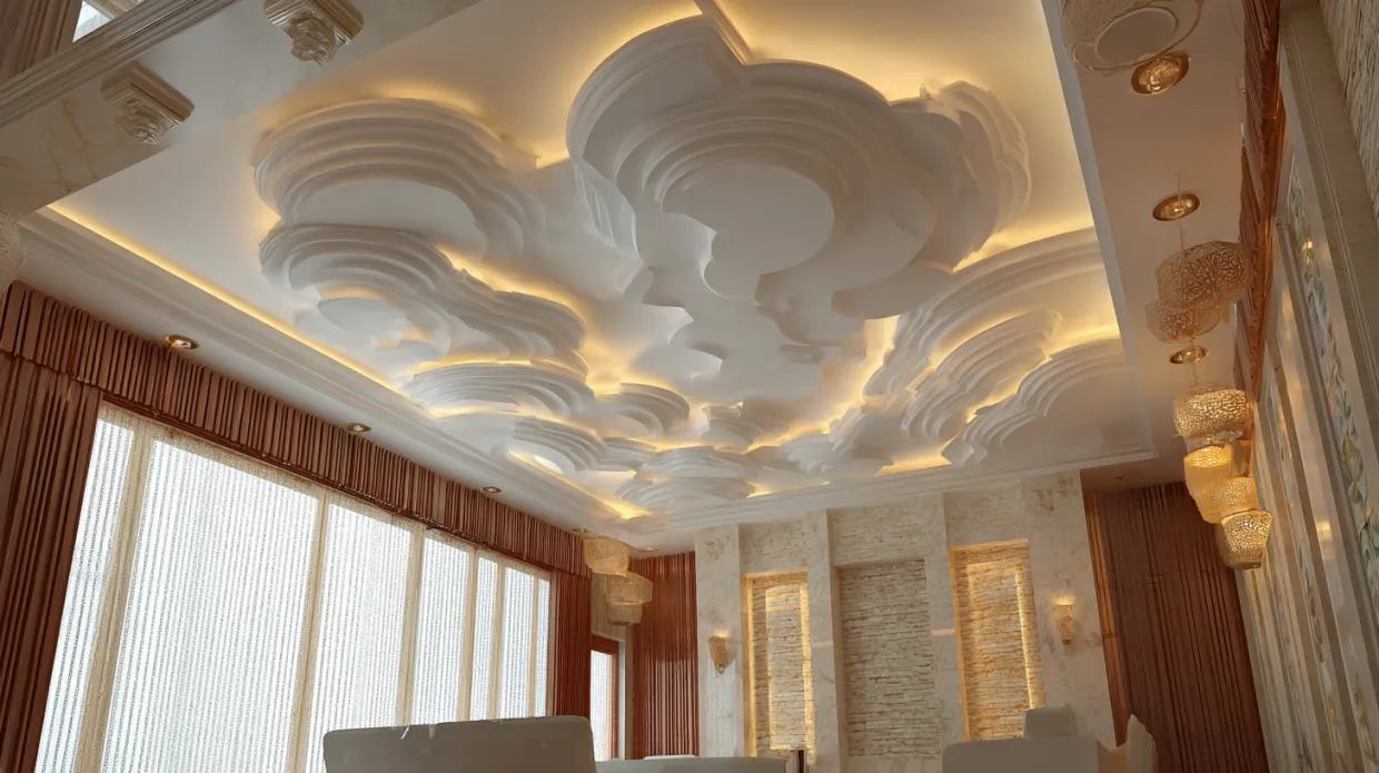 modern pop false ceiling design with recessed lighting