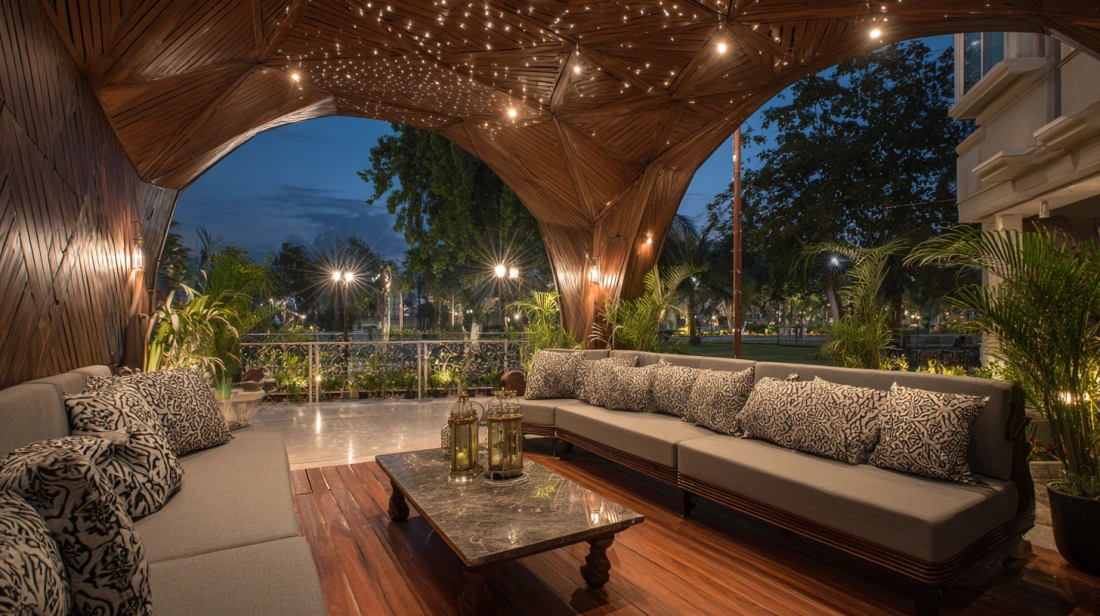 Elaborate curved POP ceiling with a starry light pattern