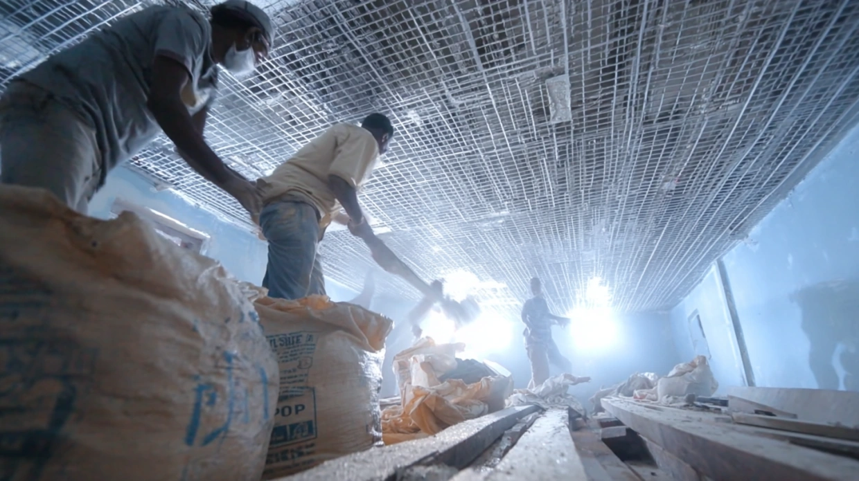 POP ceiling installation with materials and framework