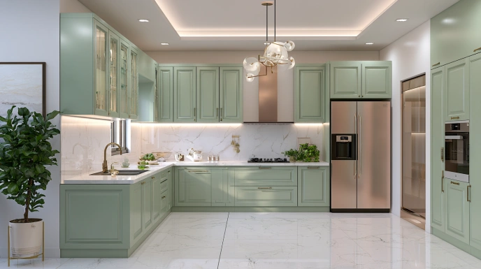 PU-painted modular kitchen with premium cabinet finish