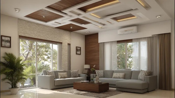 Contemporary layered PVC false ceiling design in a modern home.