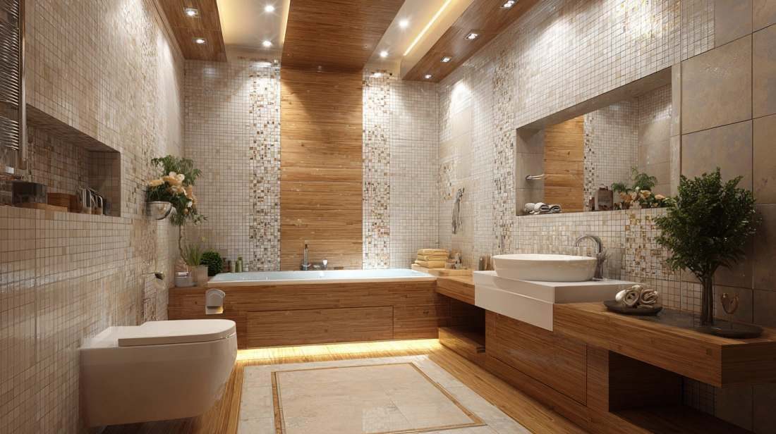 Durable PVC panels with a central wood laminate strip