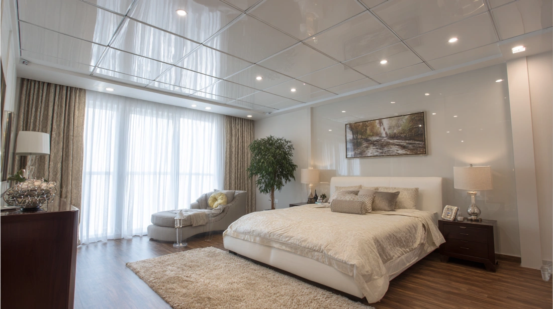 PVC ceiling panels installed horizontally and vertically
