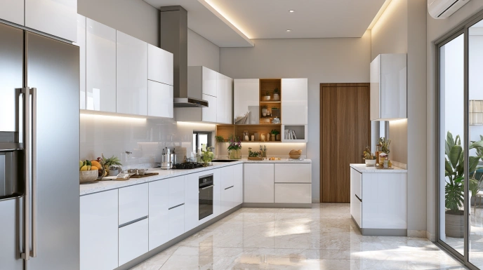 PVC modular kitchen with waterproof cabinets