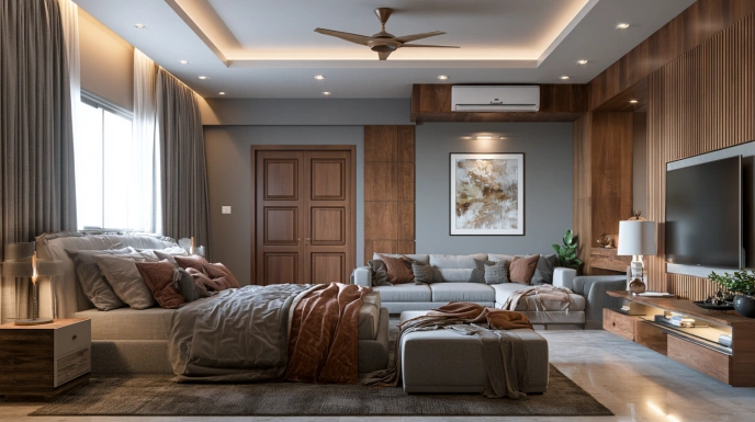 Panelled wooden bedroom door in modern style
