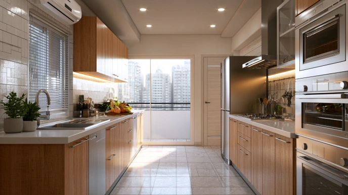 Budget modular kitchen with particle board cabinets