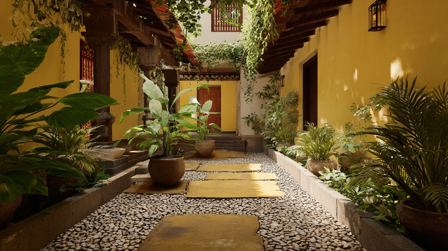 Small indoor plants placed in bright corridor corner