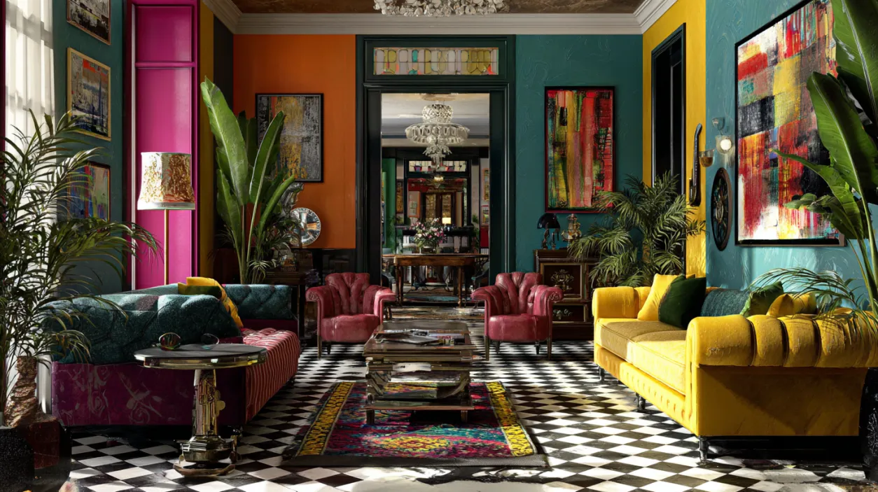 Eclectic interior design mixing patterns