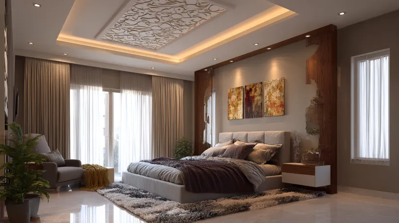 l-shaped false ceiling design with stylish patterns for interiors