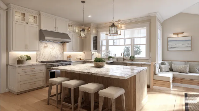 kitchen peninsula design with perimeter seating