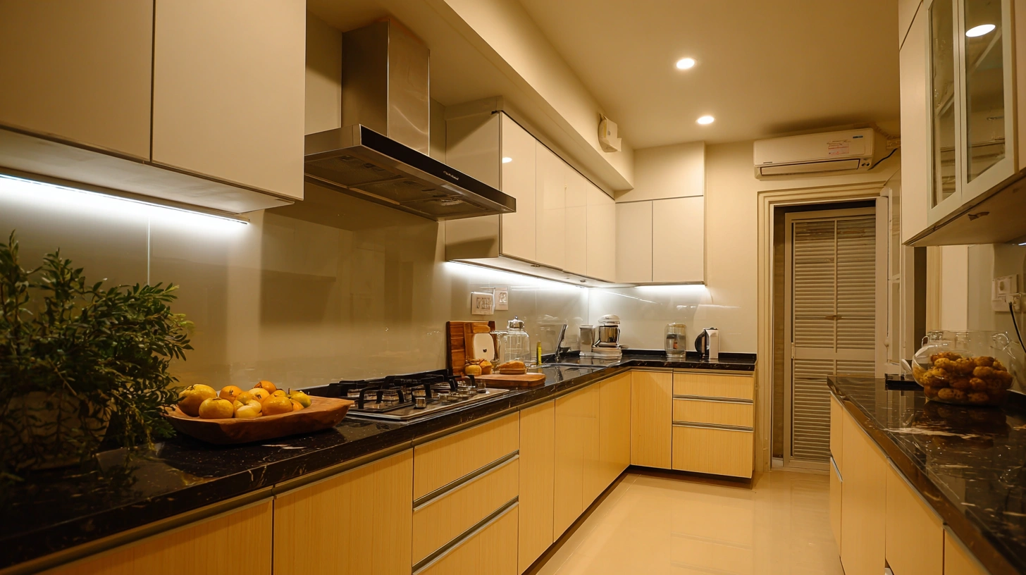 Neat kitchen space featuring an outer perimeter plaster soffit