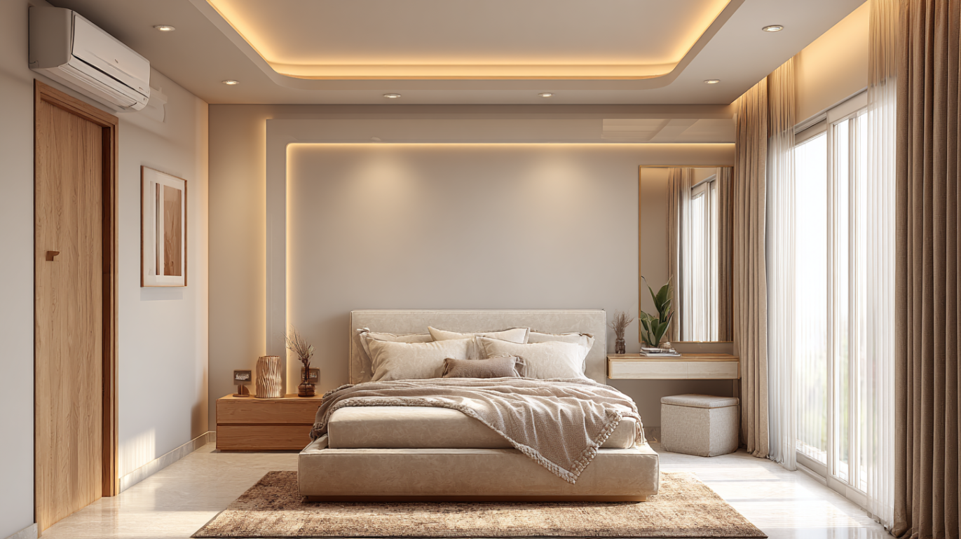 Border-only gypsum ceiling in compact apartment