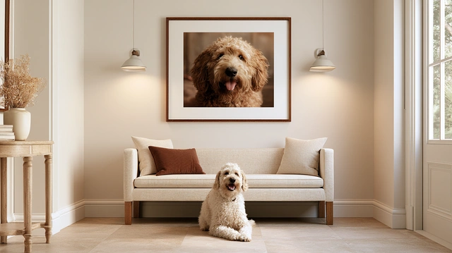 Foyer with pet portrait