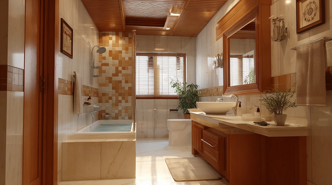 Classic bathroom with pillars supporting a POP ceiling