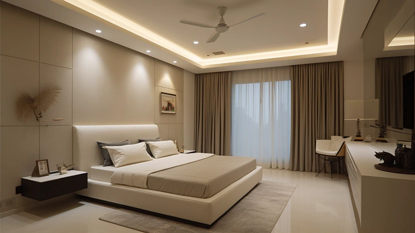 plain small ceiling layout crafted in a simple false ceiling design for bedroom