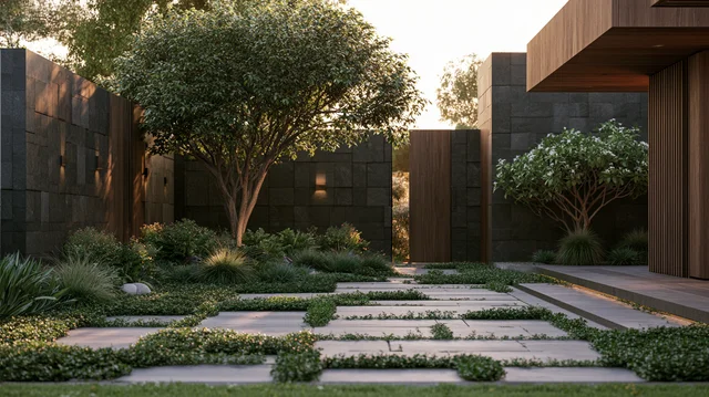 Ground cover plants between outdoor paving