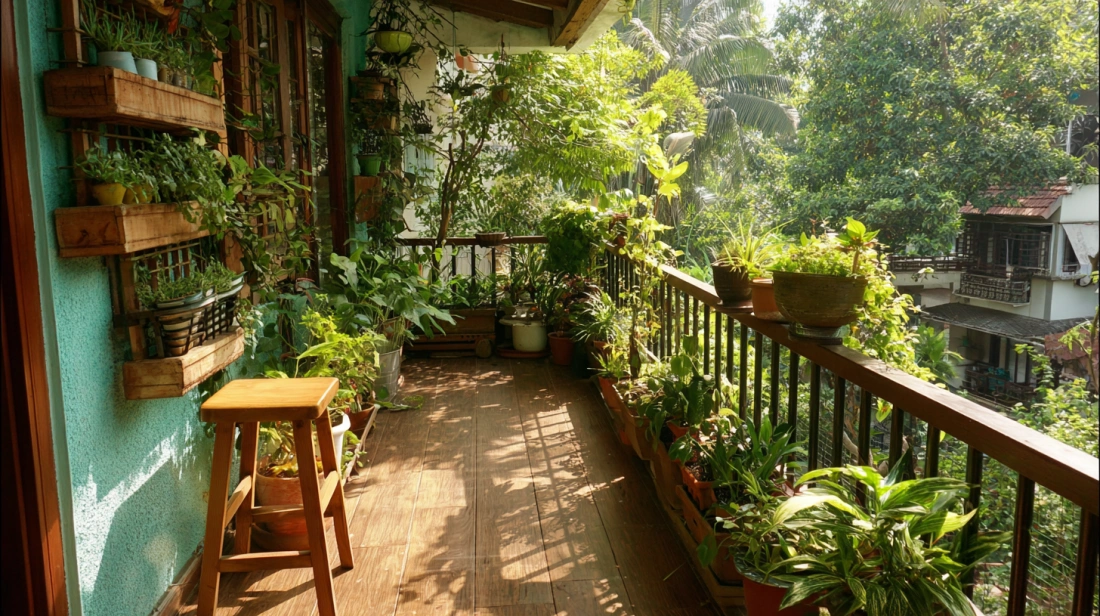 Green plant-filled balcony sitout