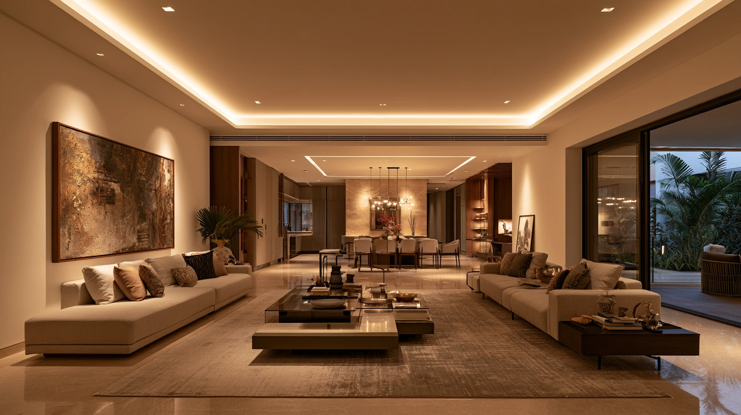 Plaster ceiling with cove lighting