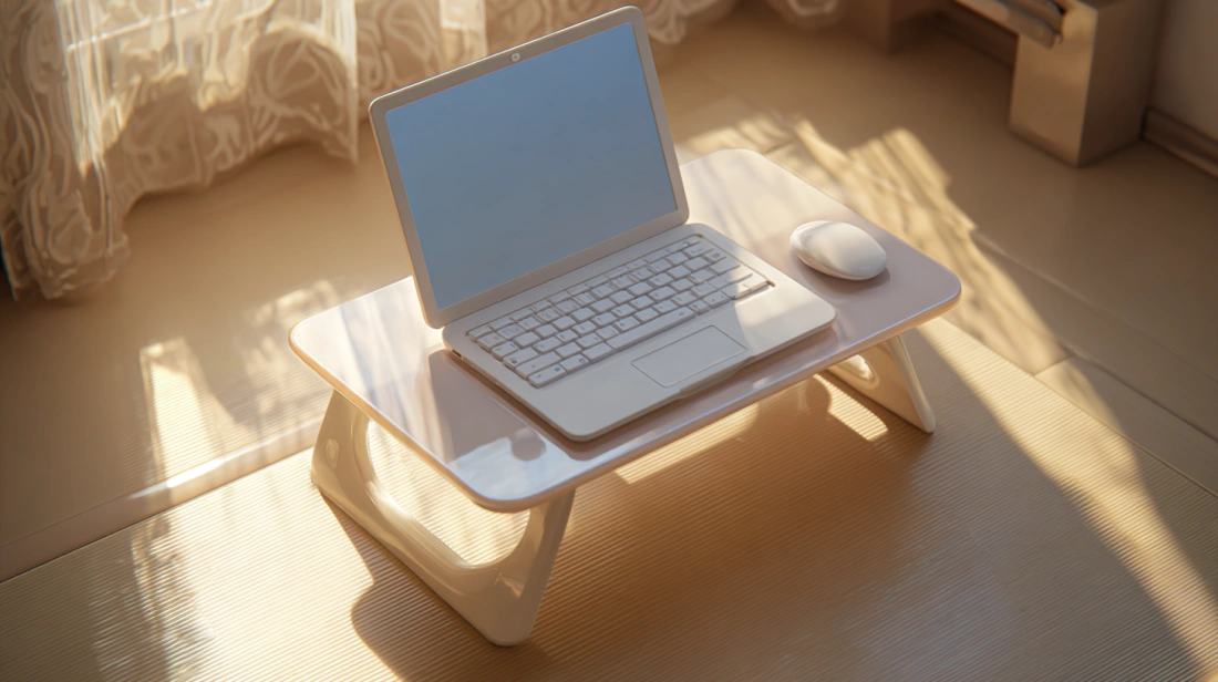 Lightweight plastic computer table in small room