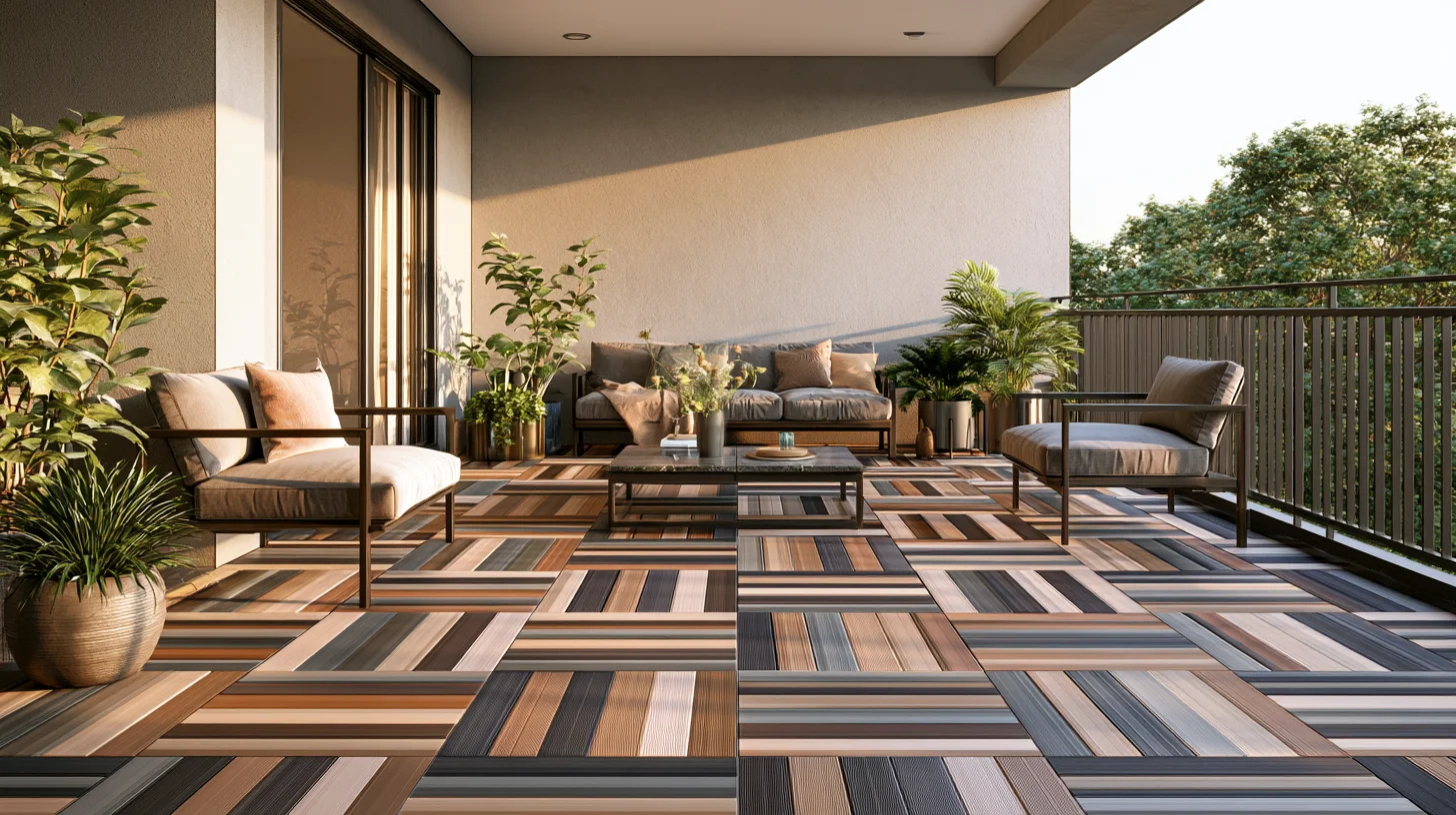 Plastic tile flooring on an outdoor balcony