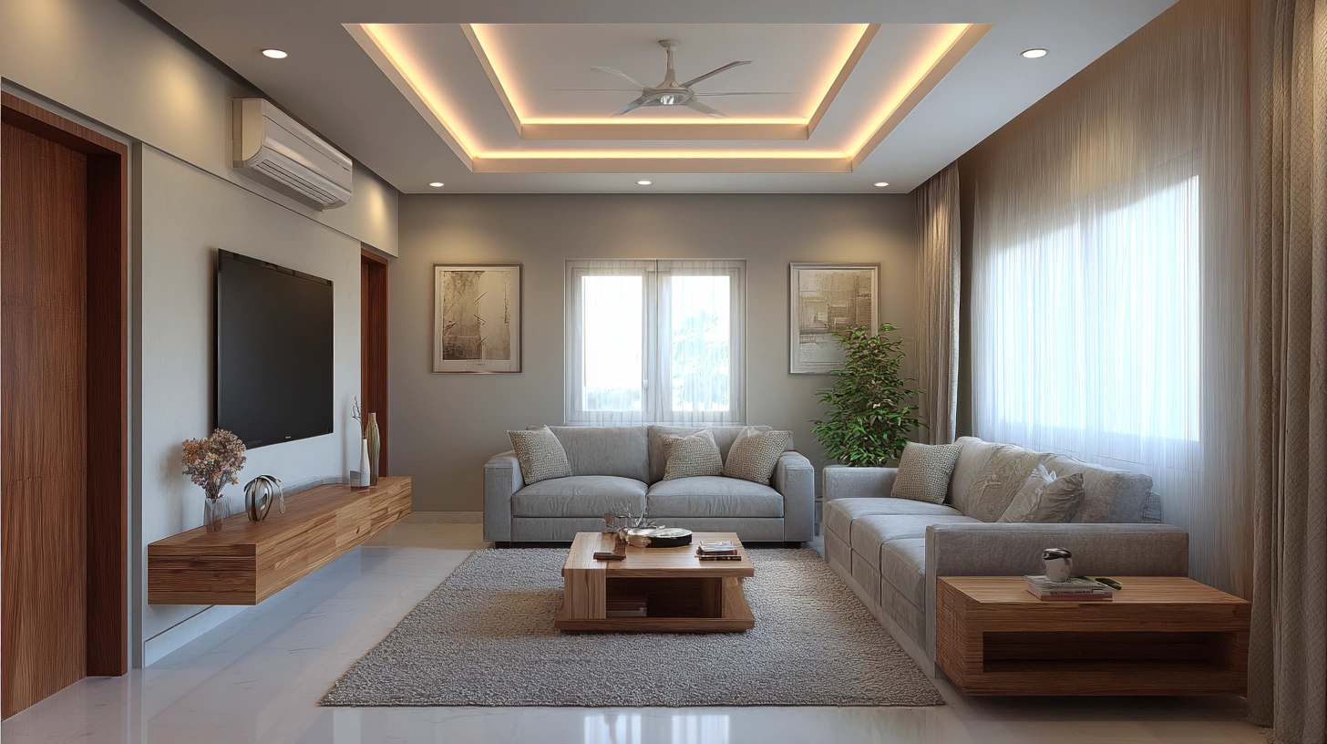Modern bedroom with dynamic plus minus plaster ceiling shapes