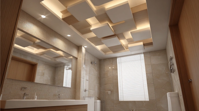 Bathroom with geometric plus-minus POP ceiling