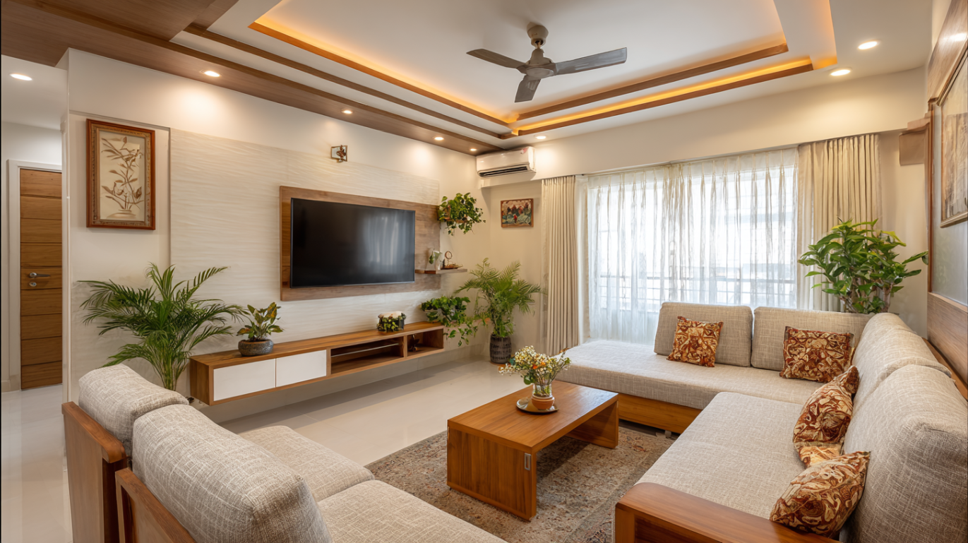Modern living room with plus minus plasterboarding