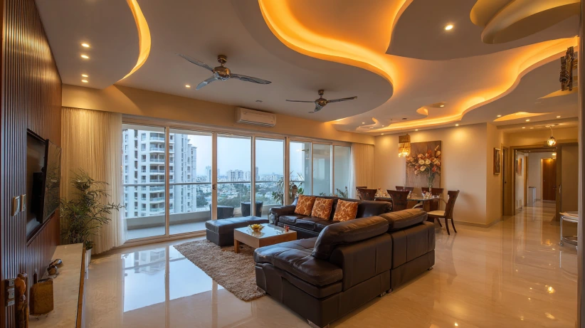plus-minus pop layout featured in modern two fan ceiling design