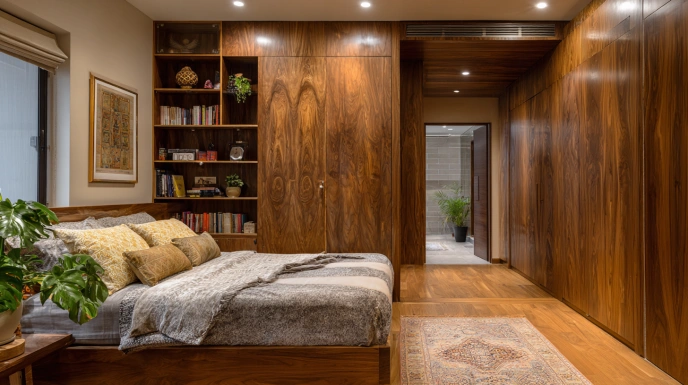 Plywood partition with wardrobe and passage