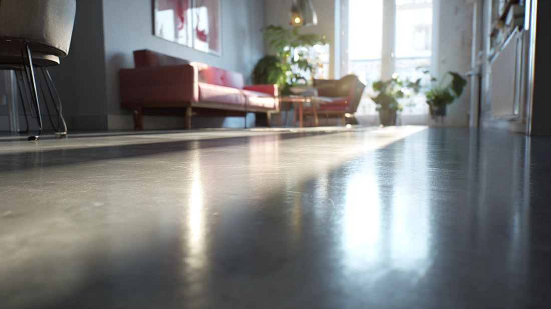 Mirror-finish concrete floor in a luxury home
