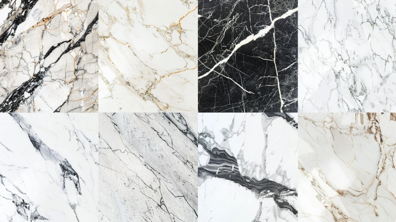 Comparison grid of popular Italian marble flooring patterns