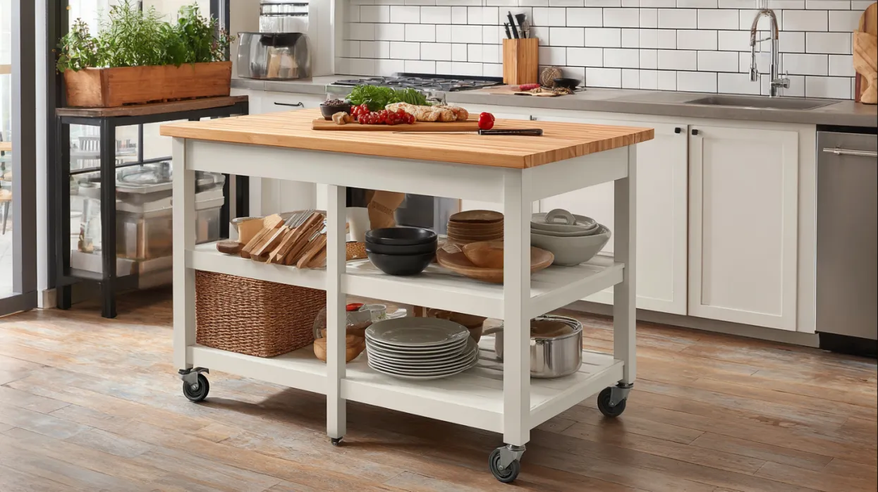 portable island kitchen design on wheels for small kitchens