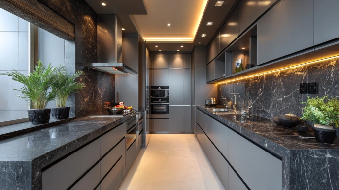Grey and black kitchen with premium finishes