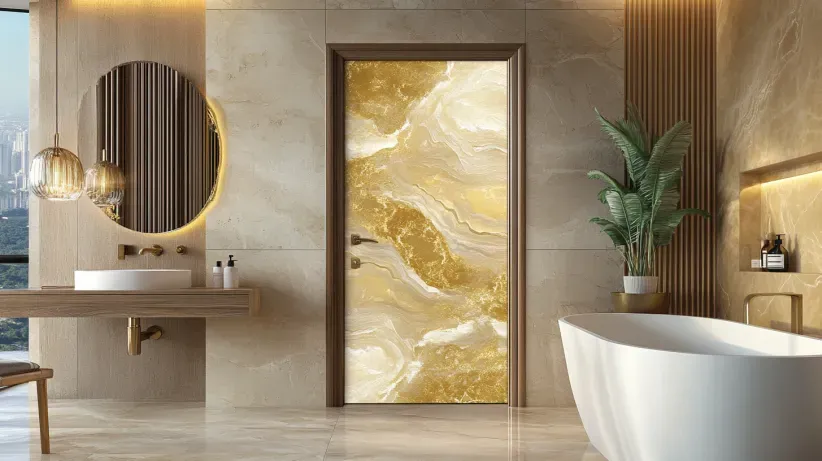 Beautiful gold marble printed PVC bathroom door