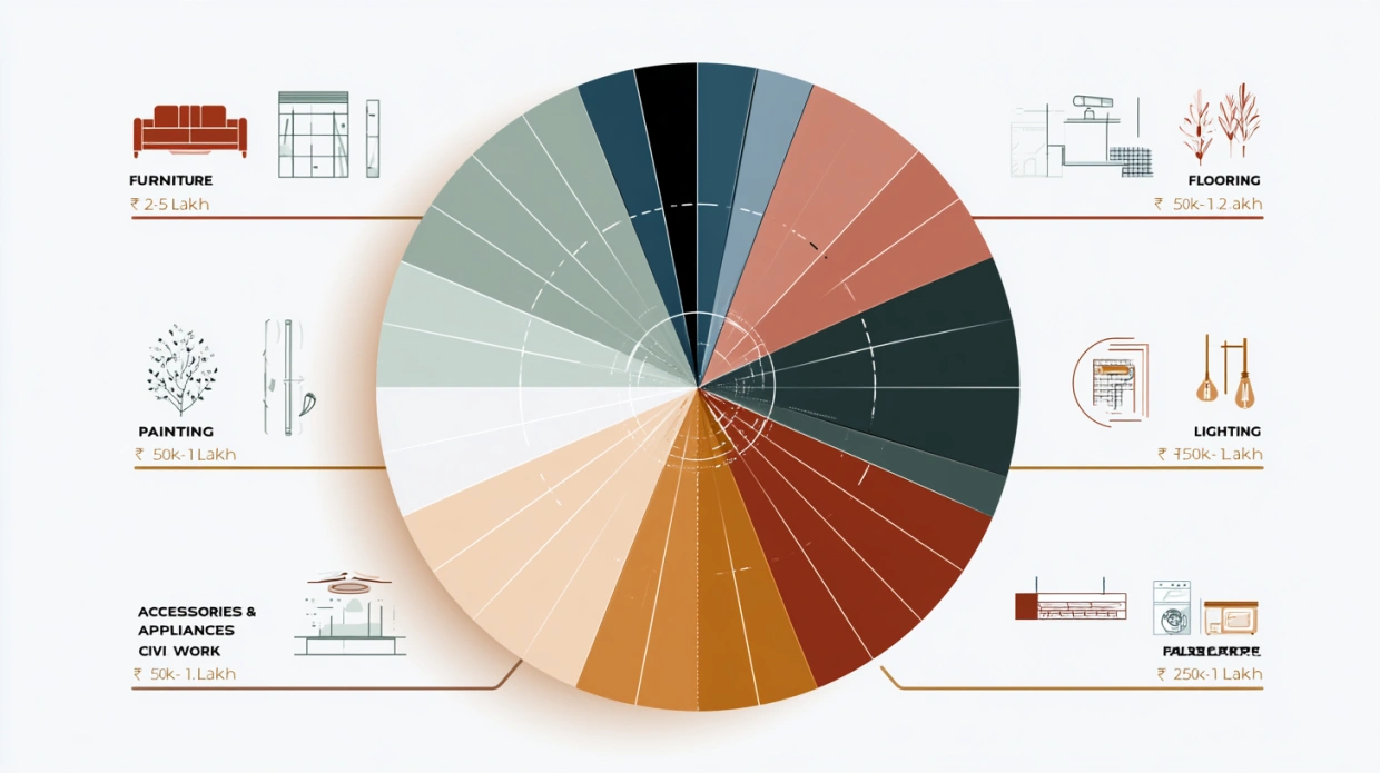 2 BHK Pune interior cost breakdown pie chart