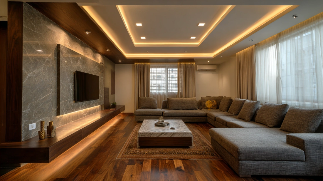 Recessed cove lights inside modern gypsum ceiling groove