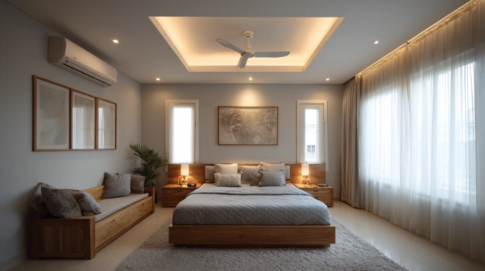 Rectangular tray ceiling with fan recess
