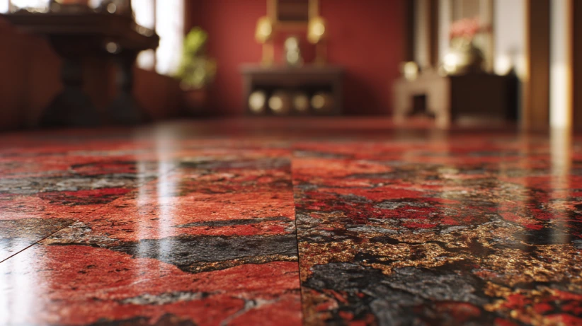 Red multicoloured finish used in vibrant living room granite flooring