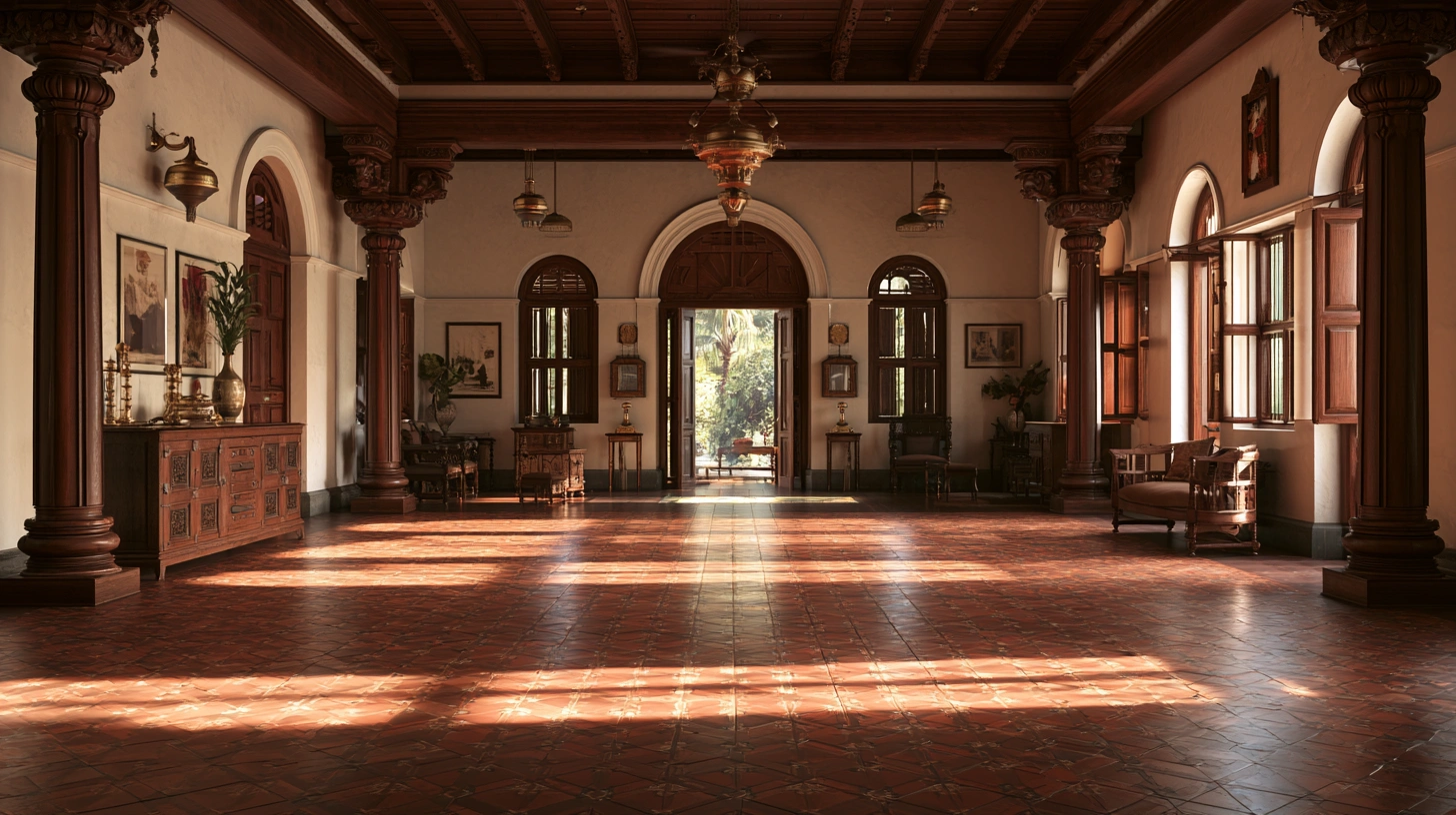 Red oxide tiles in a traditional Indian home