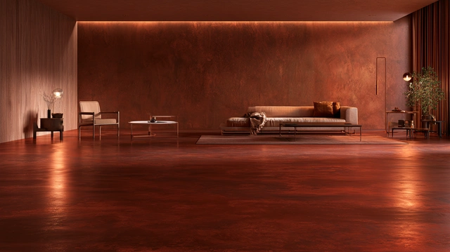 Red oxide floor with metallic effect