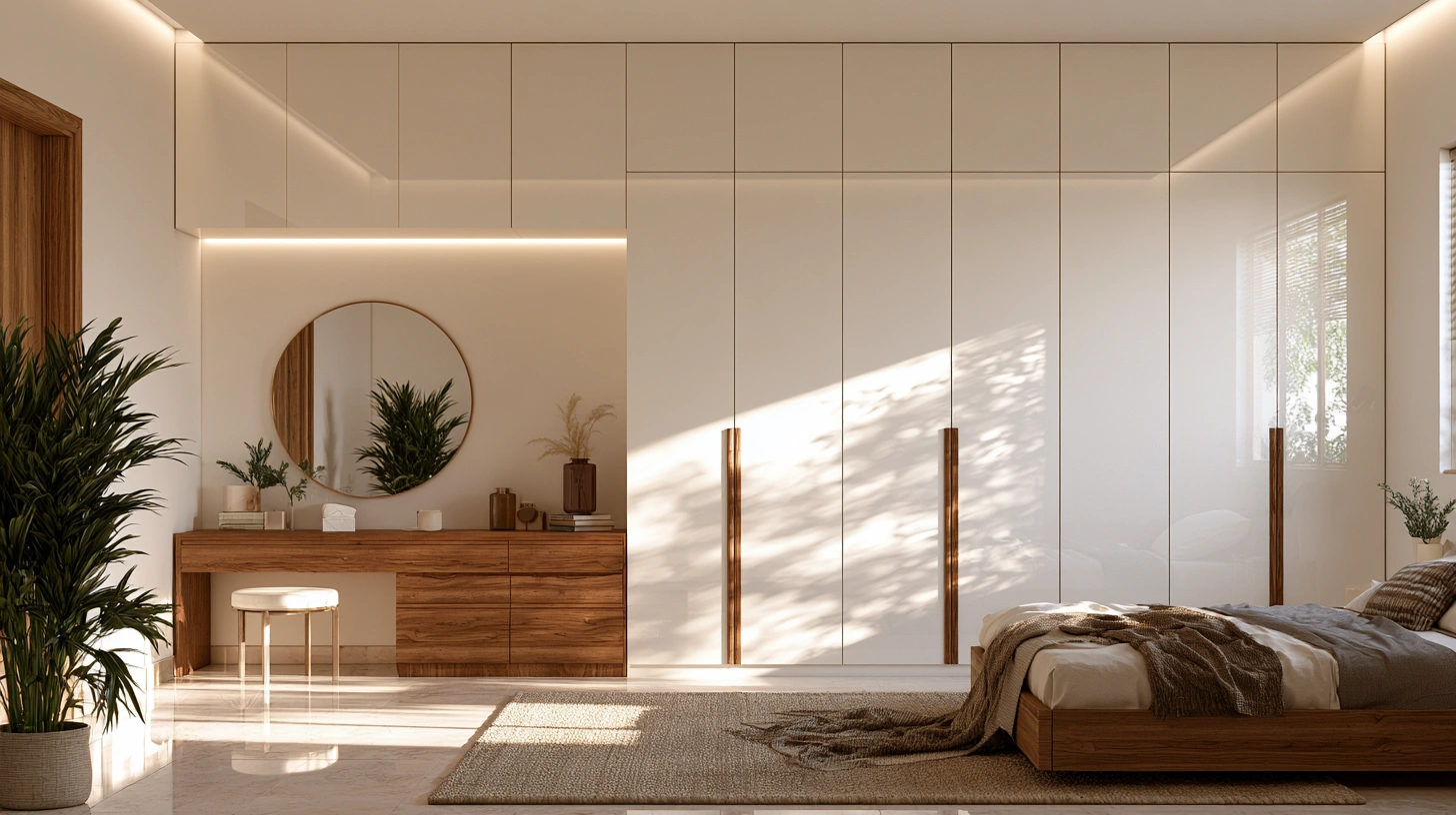White and wood wardrobe design