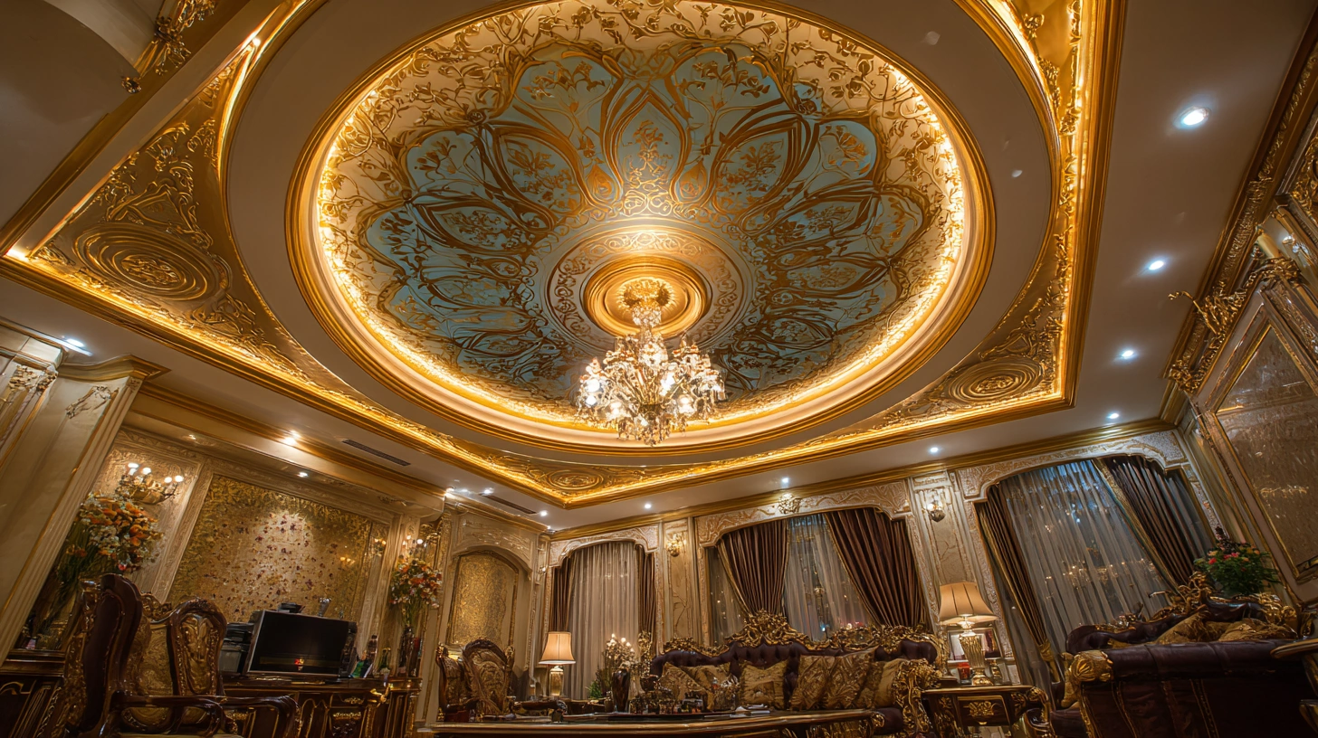 Large circular POP ceiling medallion with decorative molding