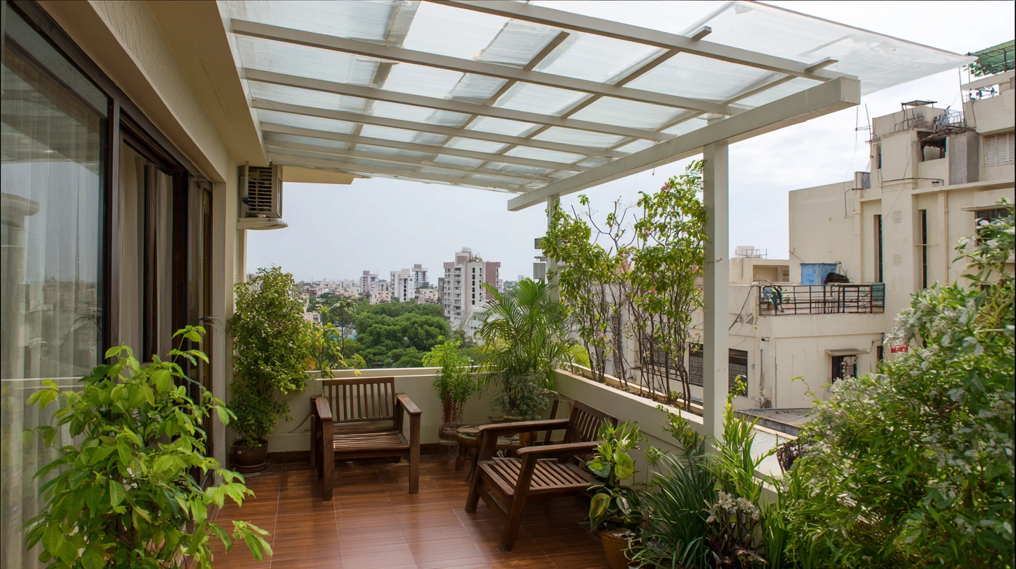 Covered top floor balcony sitout
