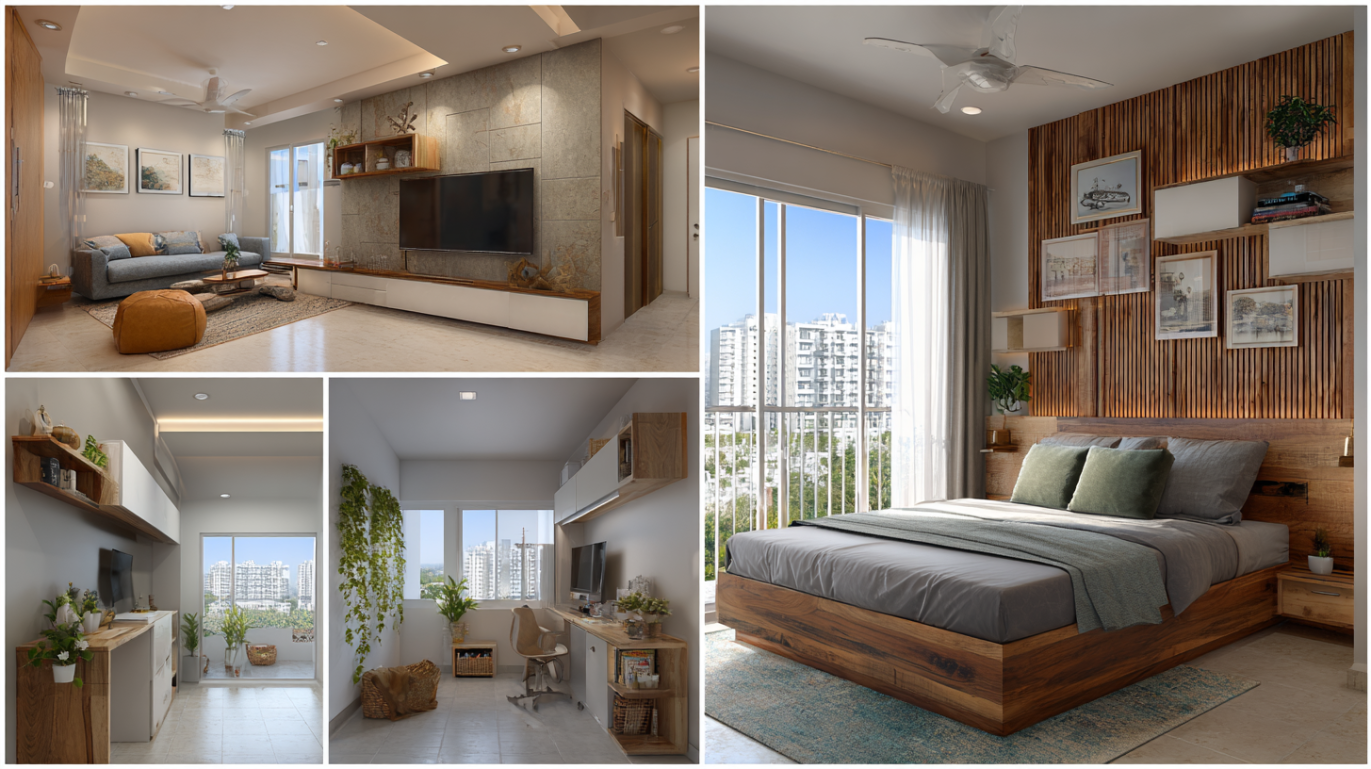 2 BHK flat interior design layout overview