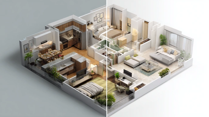 2BHK interior cost breakdown by room infographic