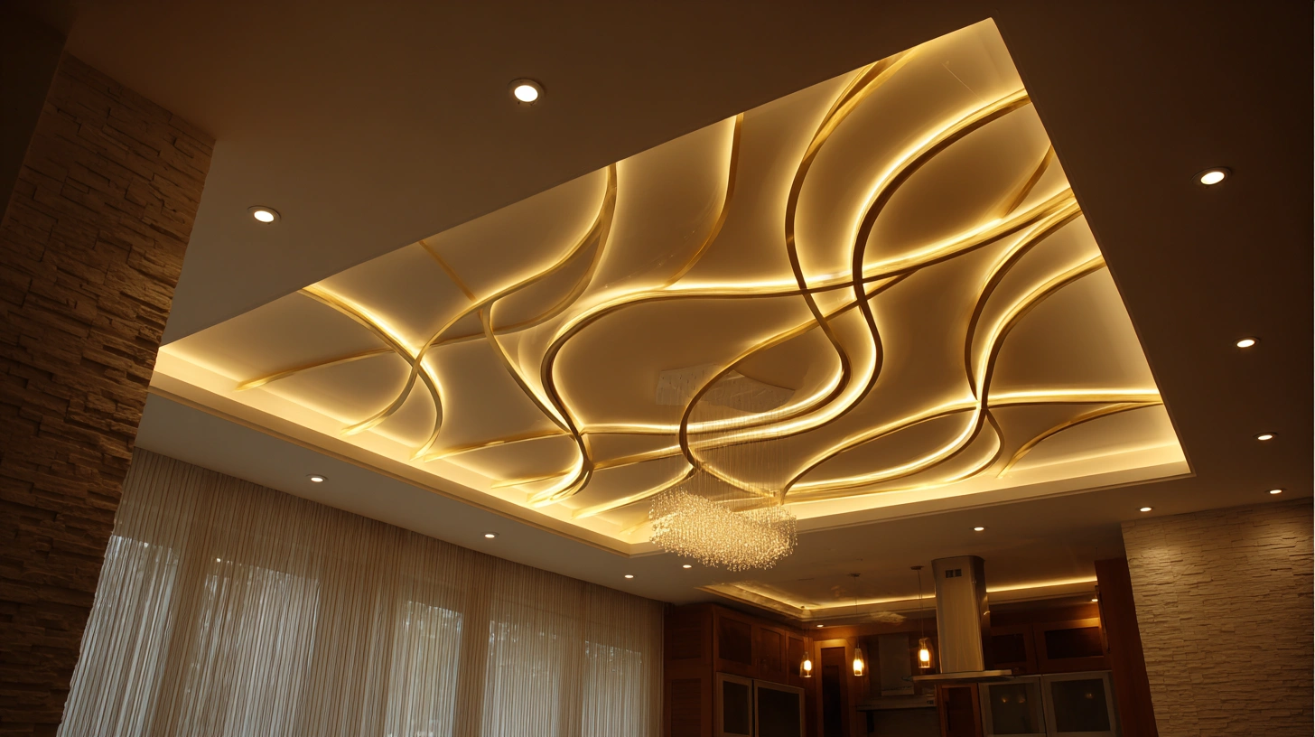 Flexible rope lights highlighting the curves of a ceiling