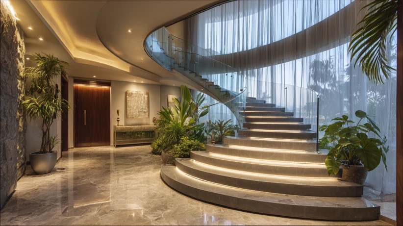 round concrete structure featured in modern staircase design