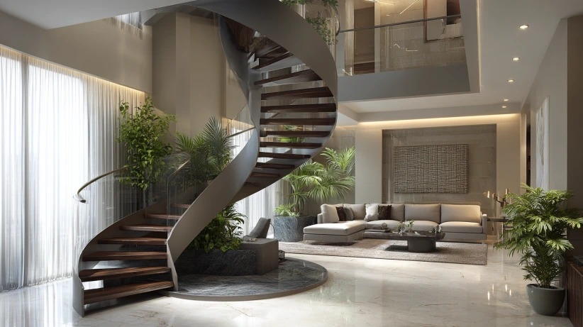 round steel frame featured in modern staircase design