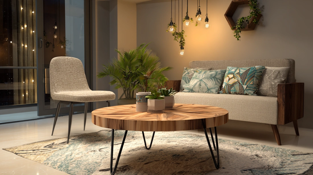 Round tea table with metal legs